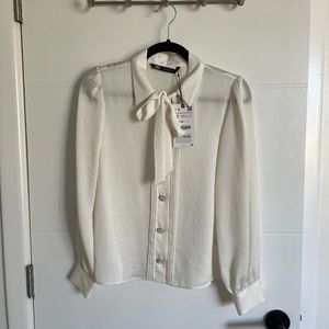 Ivory Chiffon Tie Blouse